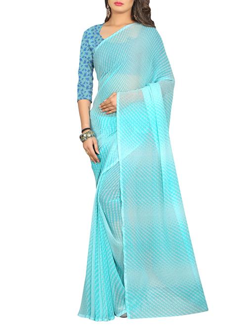 turquoise georgette printed saree with blouse - 13669886 - Very Small Image - 1