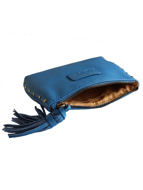 solid blue leather handcrafted clutch - 13678533 - Zoom Image - 3