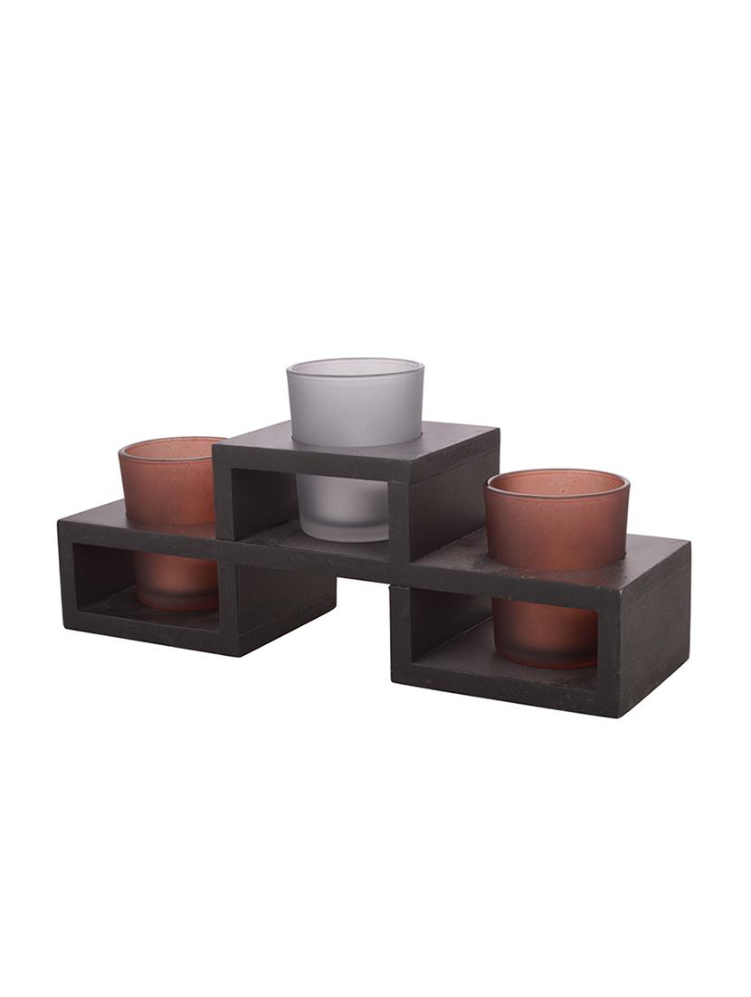 2 Brown Tealight Holders with Charming Tray - 13685734 - Zoom Image - 3
