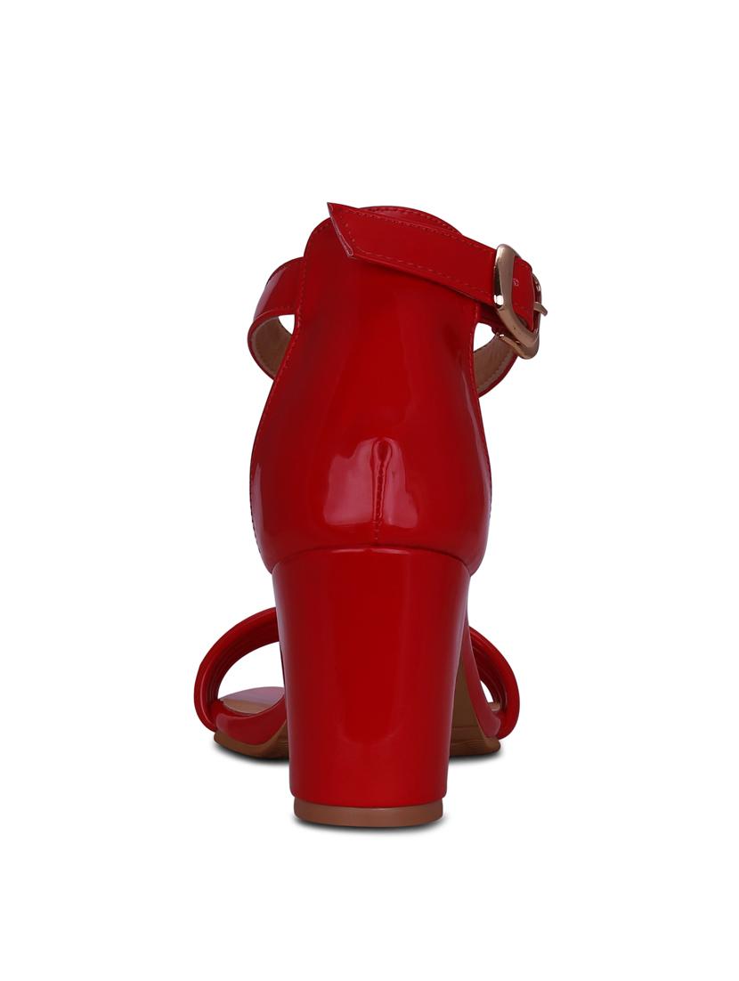 red faux leather ankle strap sandals - 13686746 - Zoom Image - 3