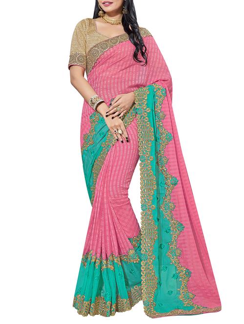 pink chiffon embroidered saree - 13716110 - Very Small Image - 1