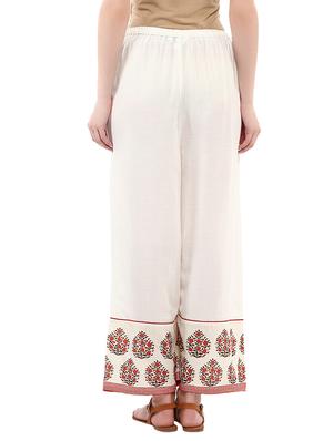 white printed rayon palazzo - 13722526 - Standard Image - 3