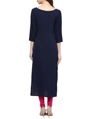 blue crepe printed long kurta - 13740282 - Standard Image - 3