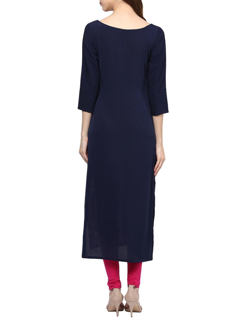 blue crepe printed long kurta - 13740282 - Zoom Image - 3