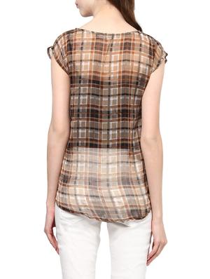 round neck sheer checkered top - 13741096 - Standard Image - 3