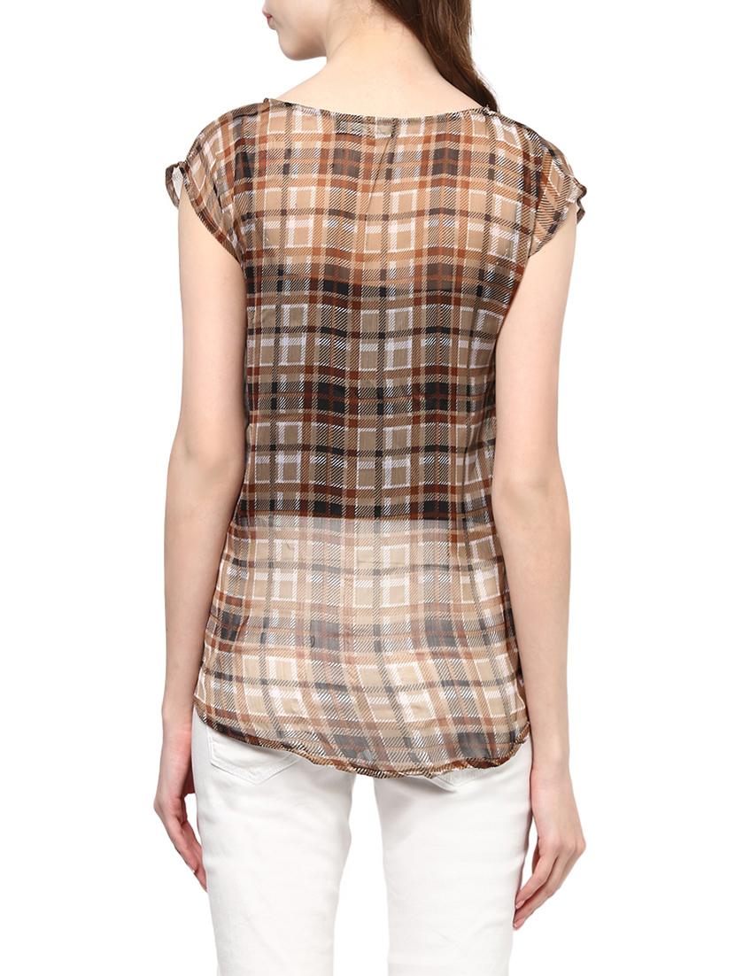 round neck sheer checkered top - 13741096 - Zoom Image - 3
