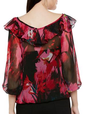 pink printed georgette top - 13744551 - Standard Image - 3