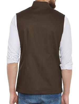 solid brown cotton waist coat - 13749283 - Standard Image - 3