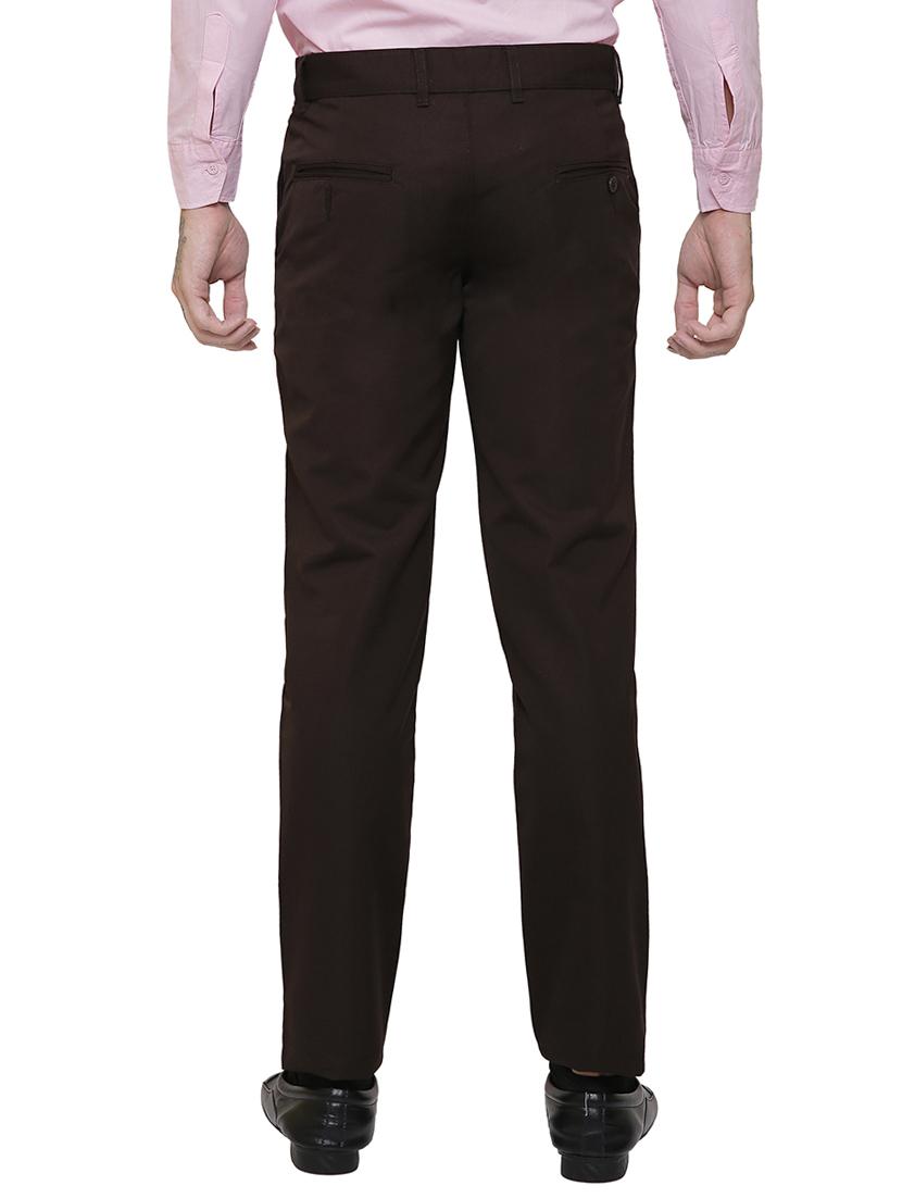 solid brown cotton casual trouser - 13751366 - Zoom Image - 3