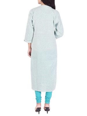 white cotton printed straight kurta - 13755254 - Standard Image - 3