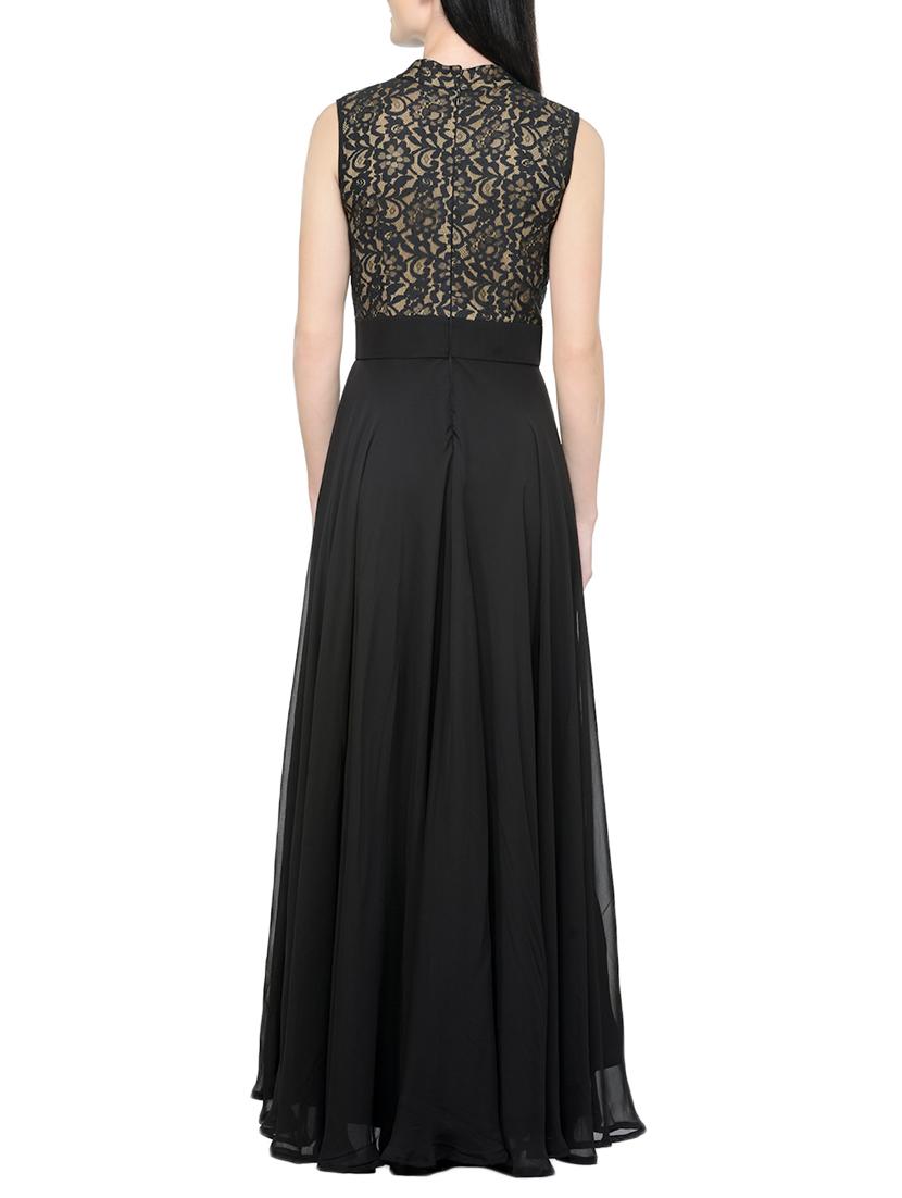 black crepe georgette gown - 13759684 - Zoom Image - 3