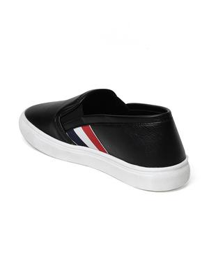 black faux leather plimsolls casual shoes - 13769827 - Standard Image - 3