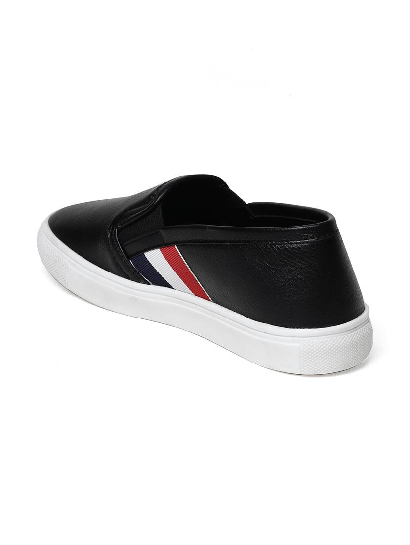 black faux leather plimsolls casual shoes - 13769827 - Zoom Image - 3