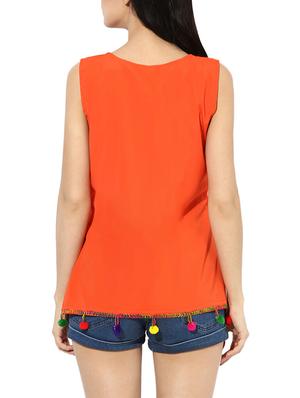 orange poly crepe sleeveless top - 13807638 - Standard Image - 3