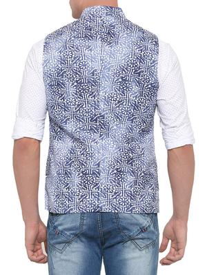 blue cotton nehru jacket - 13831984 - Standard Image - 3