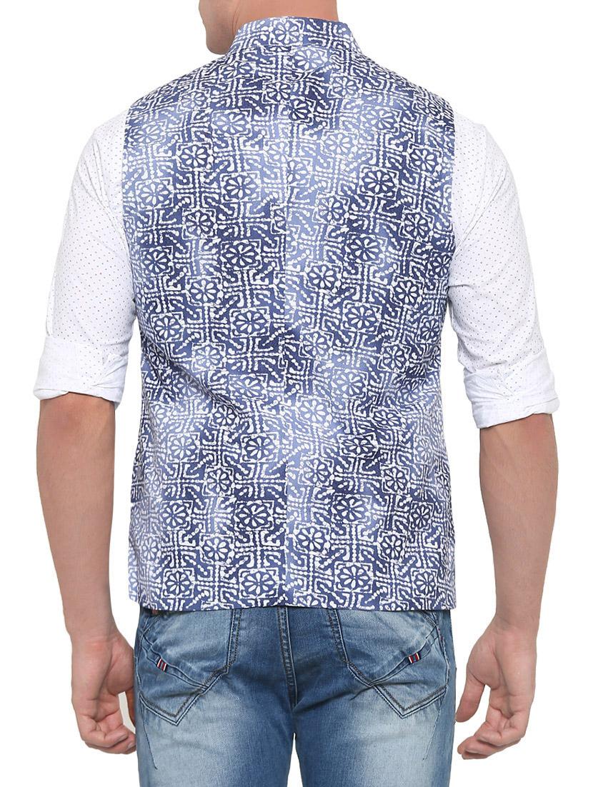 blue cotton nehru jacket - 13831984 - Zoom Image - 3