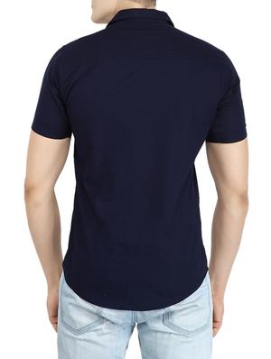 navy blue linen casual shirt - 13833869 - Standard Image - 3