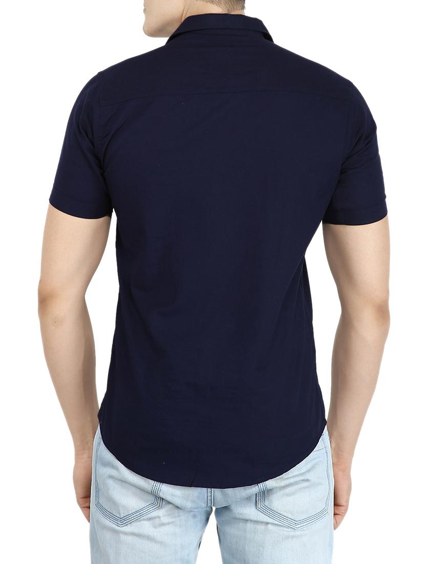 navy blue linen casual shirt - 13833869 - Zoom Image - 3