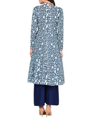 indigo blue printed cotton a-line kurta - 13846303 - Standard Image - 3
