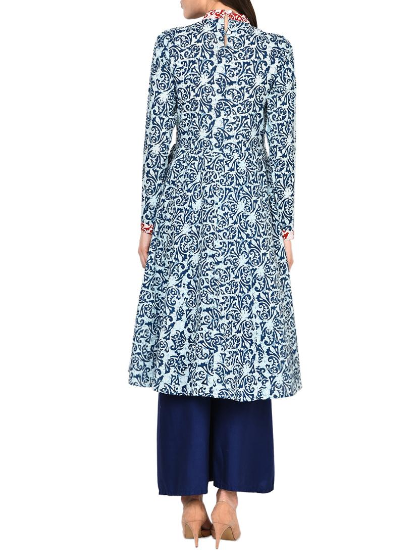 indigo blue printed cotton a-line kurta - 13846303 - Zoom Image - 3