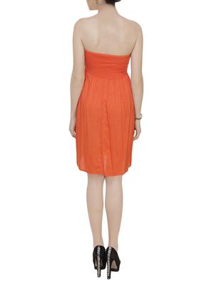 orange viscose off shoulder dress - 13855431 - Standard Image - 3