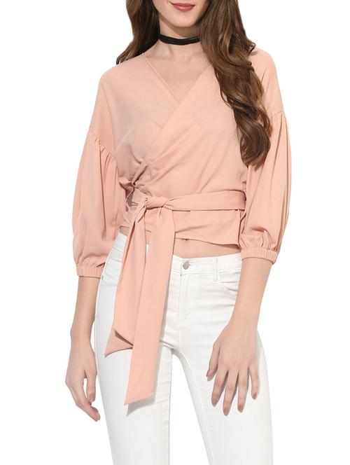 lantern sleeved wrap top - 13861433 - Standard Image - 1