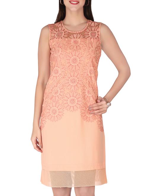 embroidered orange georgette shift dress - 13864529 - Standard Image - 1