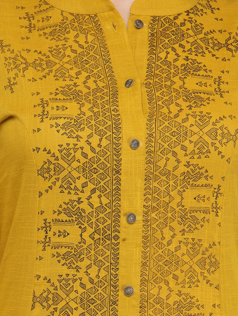 mustard princess panel printed kurta - 13866656 - Zoom Image - 3