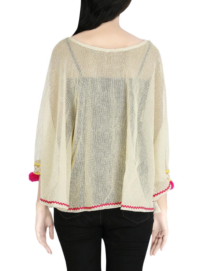 beige khadi summer poncho - 13873562 - Zoom Image - 3