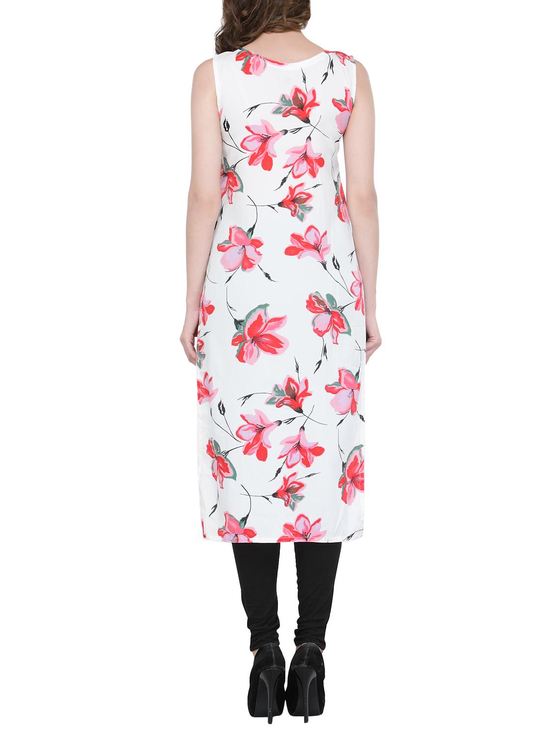 white & red floral straight kurta - 13876815 - Zoom Image - 3