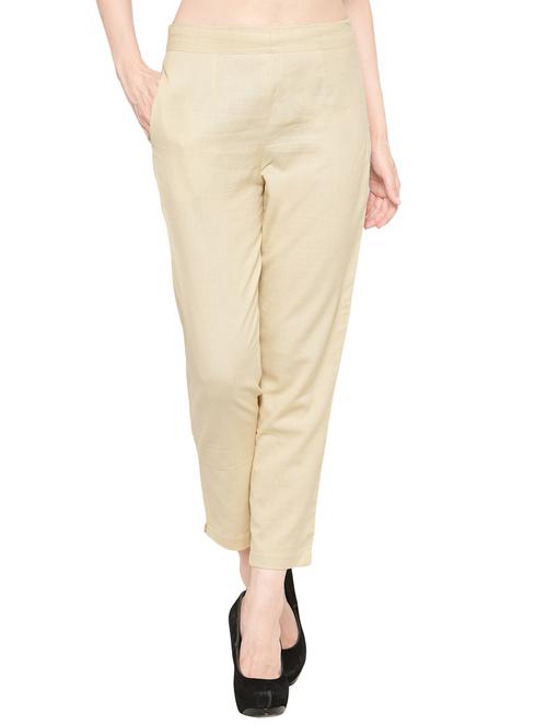 solid beige cotton cigarette pant - 13877808 - Standard Image - 1
