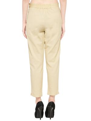 solid beige cotton cigarette pant - 13877808 - Standard Image - 3