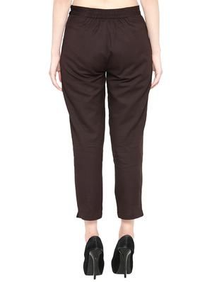 solid brown cotton cigarette pant - 13877809 - Standard Image - 3