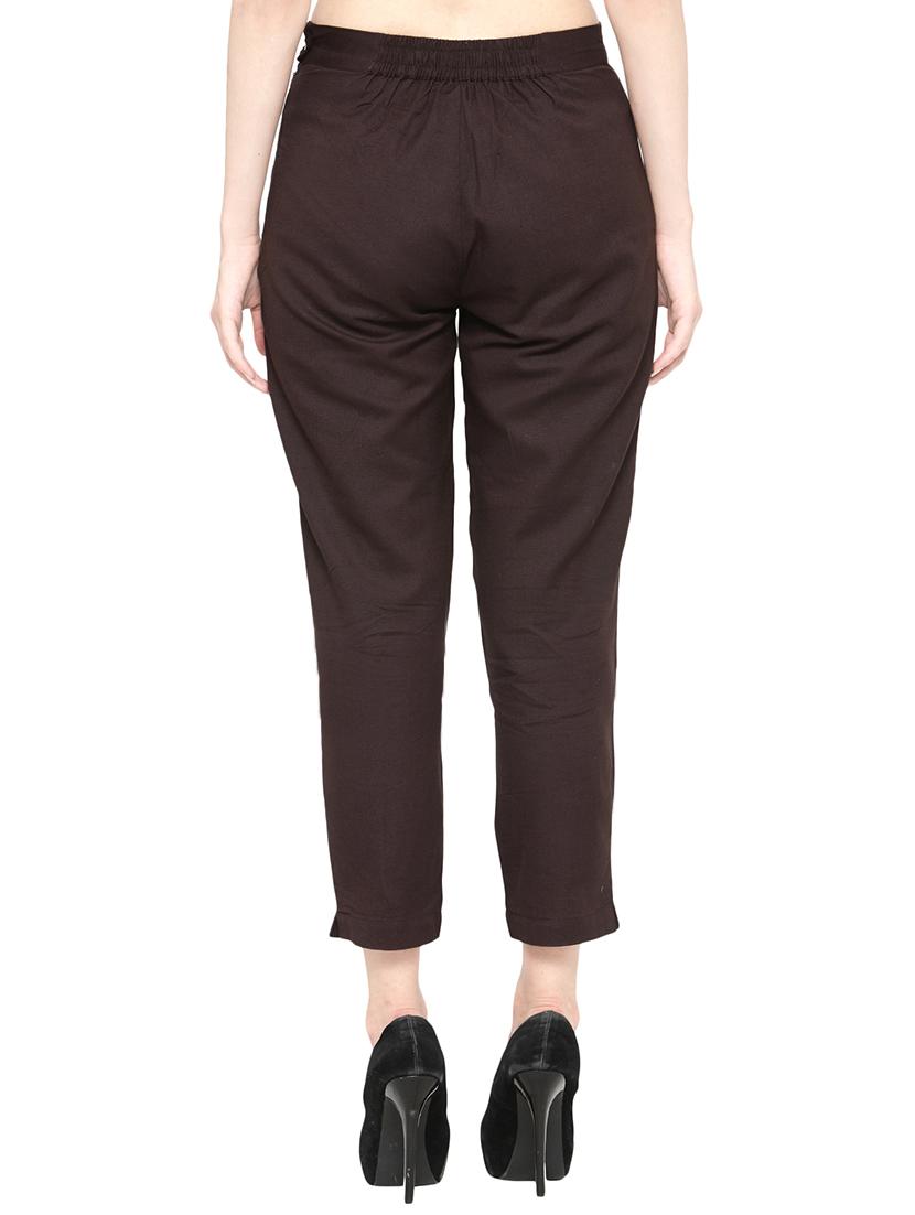solid brown cotton cigarette pant - 13877809 - Zoom Image - 3