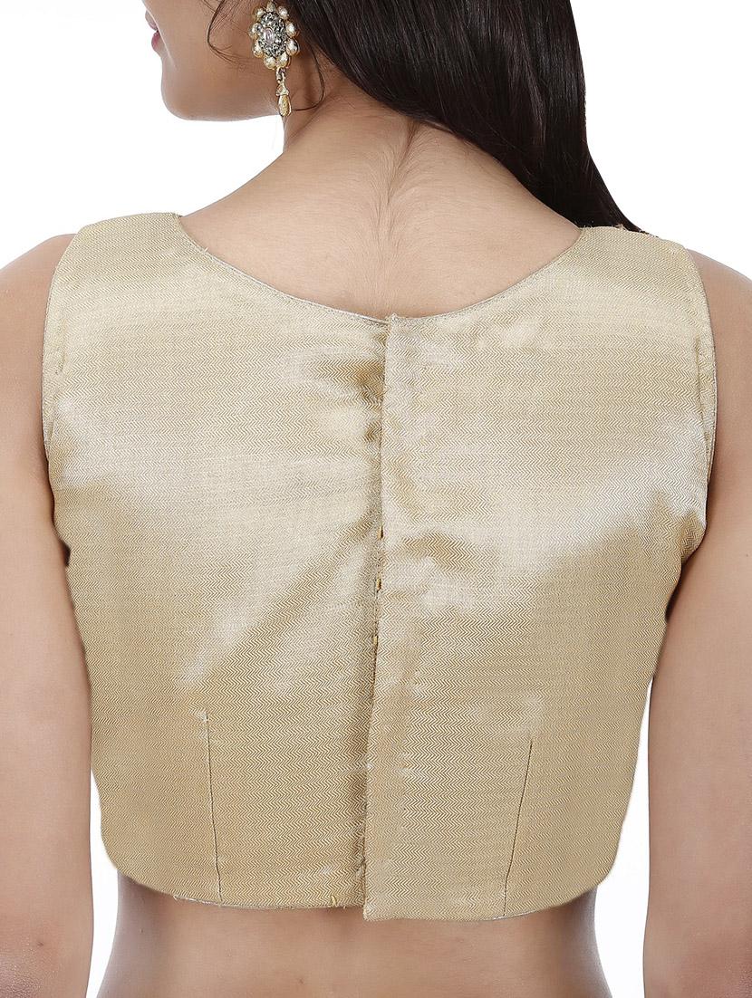 gold silk brocade stitched blouse - 13879969 - Zoom Image - 3