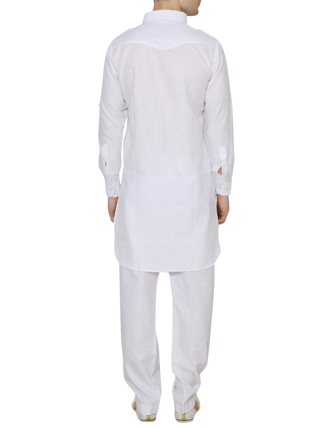 white nylon pathani set - 13882674 - Zoom Image - 3