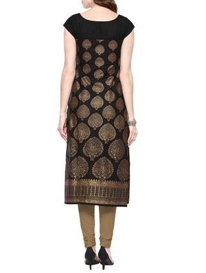 black cotton printed straight kurta - 13885098 - Standard Image - 3
