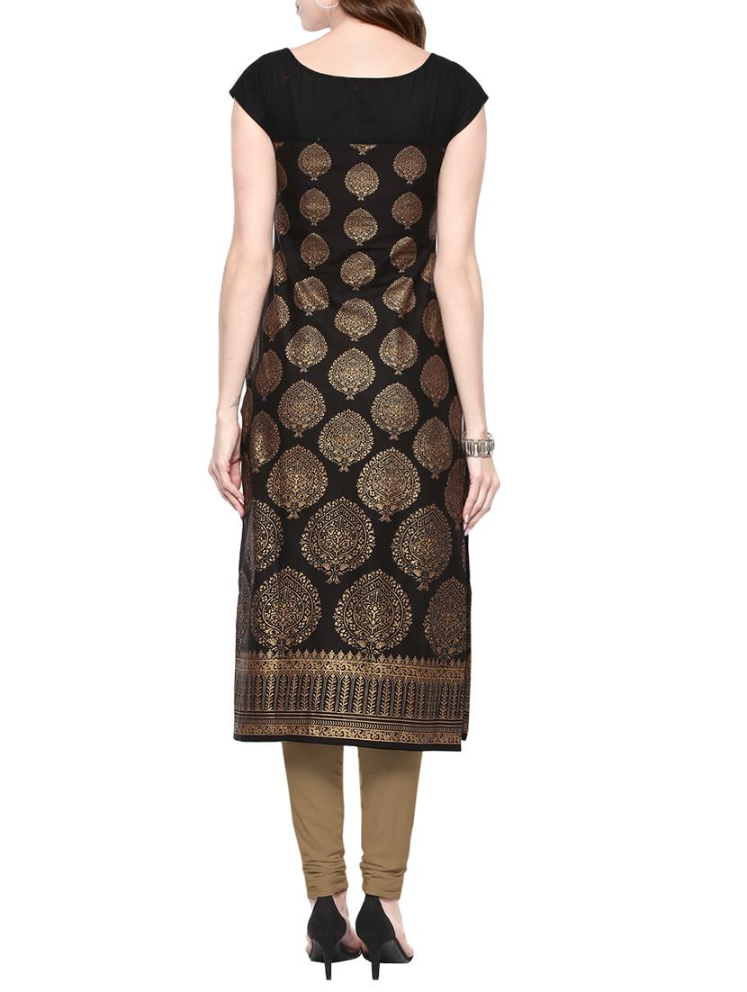 black cotton printed straight kurta - 13885098 - Zoom Image - 3