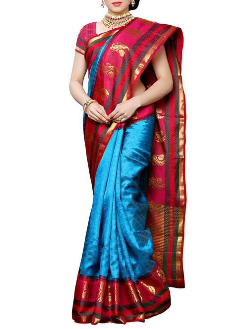 blue kanjivaram silk saree with blouse - 13885495 - Standard Image - 1