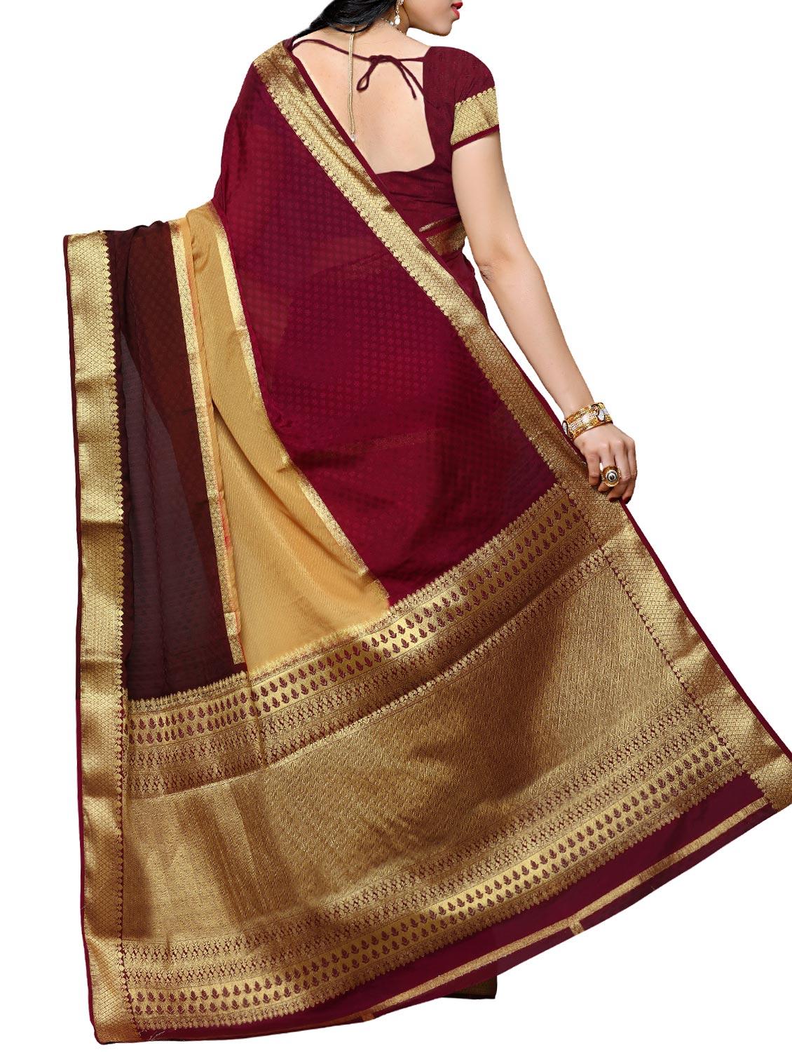 maroon kanjivaram saree with blouse - 13885743 - Zoom Image - 3