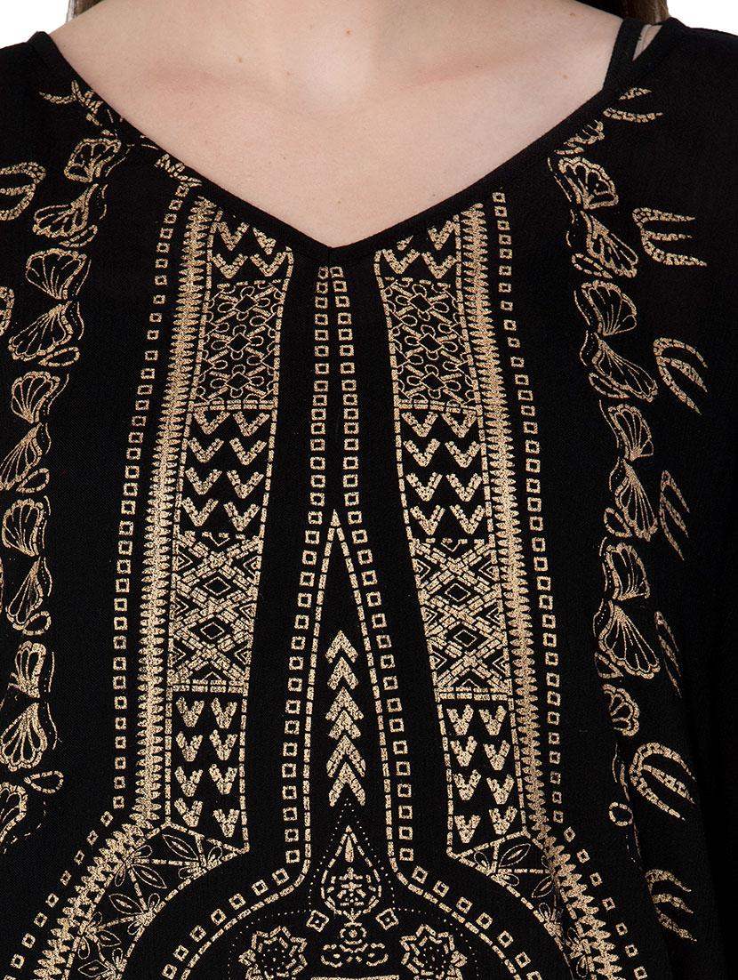 printed black rayon kaftan - 13904146 - Zoom Image - 3