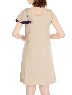 beige printed crepe a-line dress - 13904488 - Standard Image - 3