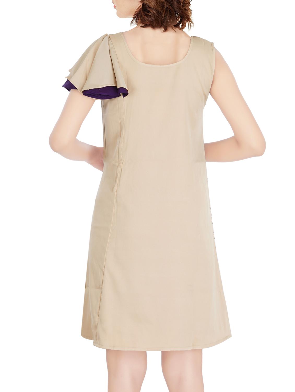 beige printed crepe a-line dress - 13904488 - Zoom Image - 3