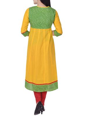 yellow cotton anarkali kurta - 13908581 - Standard Image - 3