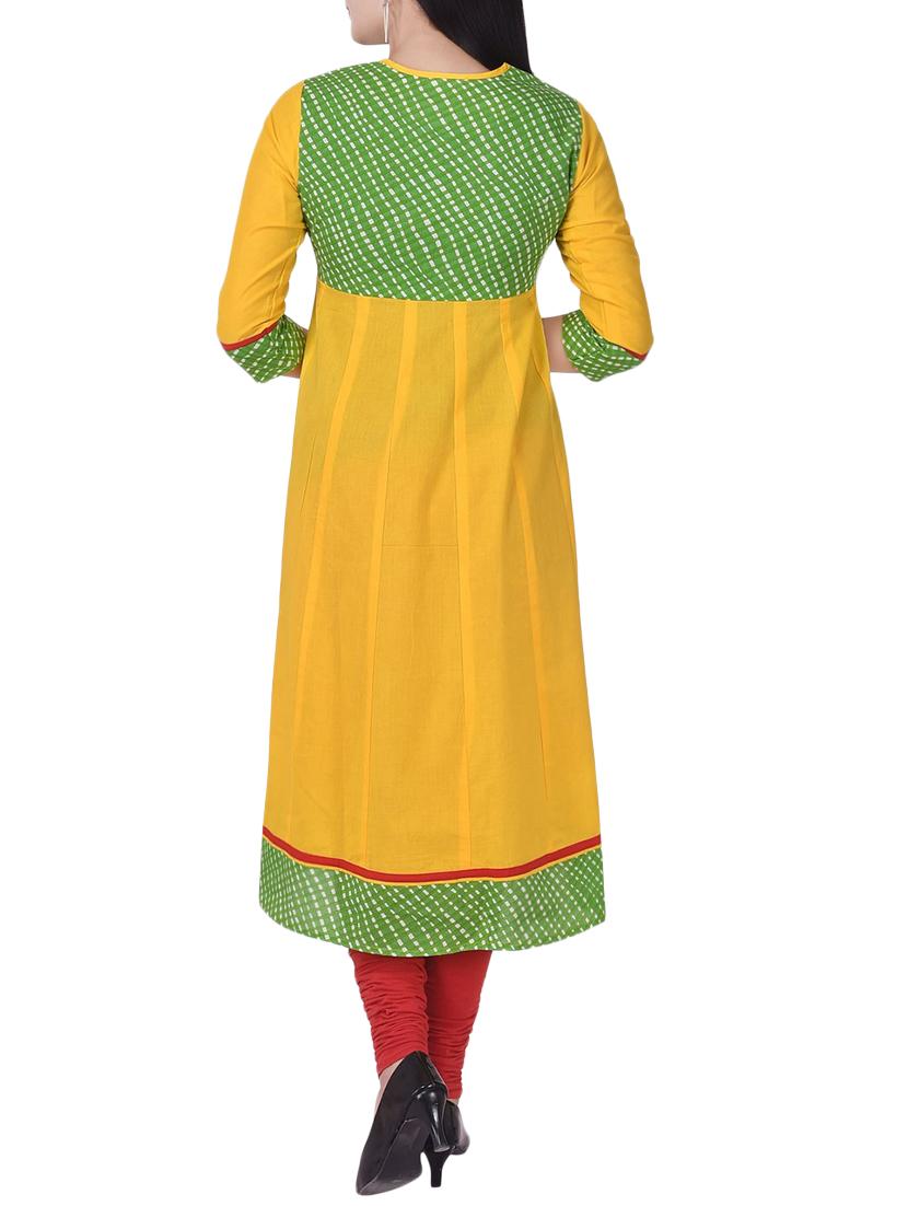 yellow cotton anarkali kurta - 13908581 - Zoom Image - 3