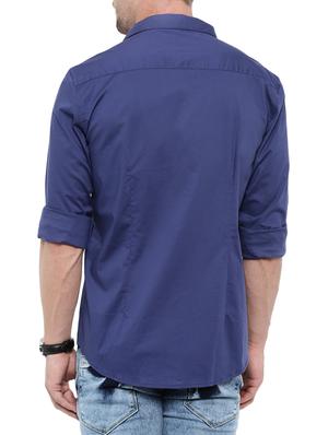 navy blue cotton color block casual shirt - 13918508 - Standard Image - 3