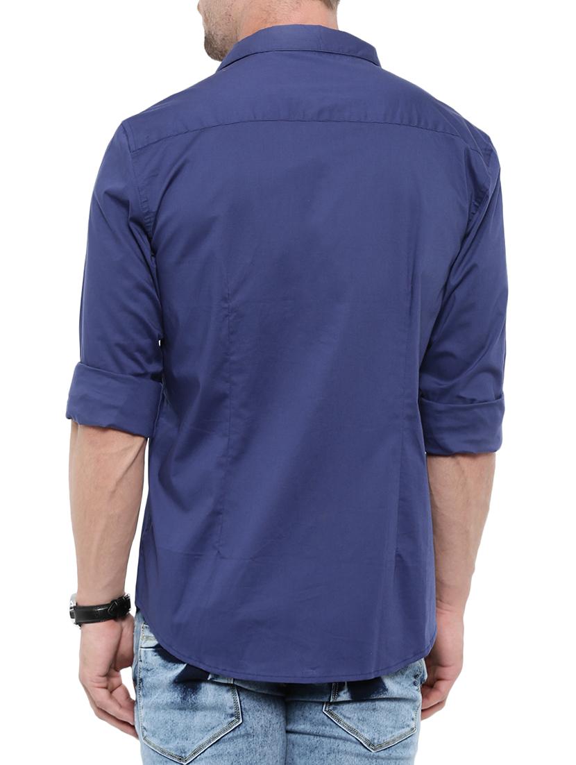 navy blue cotton color block casual shirt - 13918508 - Zoom Image - 3