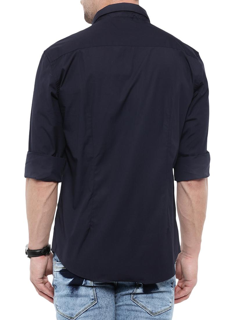 navy blue cotton blend color block casual shirt - 13918510 - Zoom Image - 3