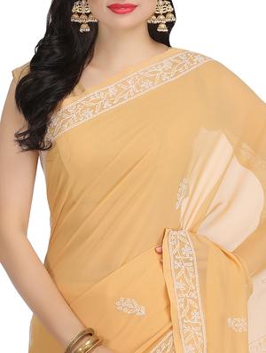 ada beige chikankari saree with blouse - 13931291 - Standard Image - 3