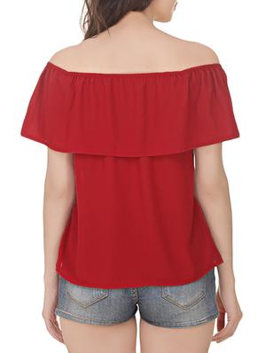 solid maroon off shoulder ruffle top - 13942176 - Standard Image - 3